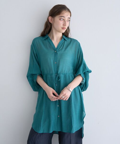 YECCA VECCA(イェッカヴェッカ)の「シアー2way袖バルーンチュニック(シャツ/ブラウス・レディース・ピンク/ベージュ/ブラック/ブルーグリーン/ダークベージュ/オレンジ・FREE)」の9枚目の写真