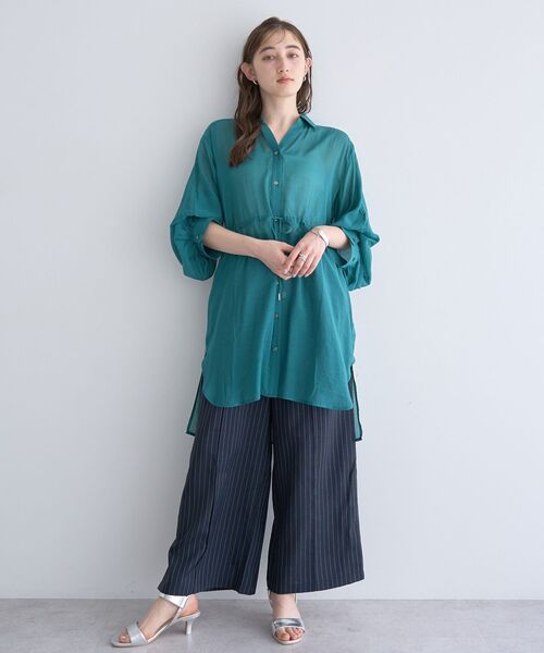 YECCA VECCA(イェッカヴェッカ)の「シアー2way袖バルーンチュニック(シャツ/ブラウス・レディース・ピンク/ベージュ/ブラック/ブルーグリーン/ダークベージュ/オレンジ・FREE)」の15枚目の写真