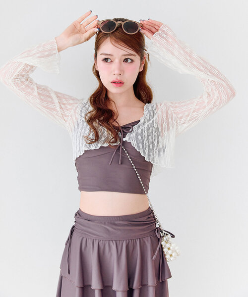 【新品】OLIVE des OLIVE レース羽織付リボンswim wear OLIVE des OLIVE（オリーブデオリーブ）の「レース羽織付リボン
