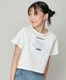 SISTER JENNI（SISTER JENNI）の「【コットン100％】スプレー風ロゴ胸あき短丈Tシャツ（Tシャツ/カットソー・キッズ）」