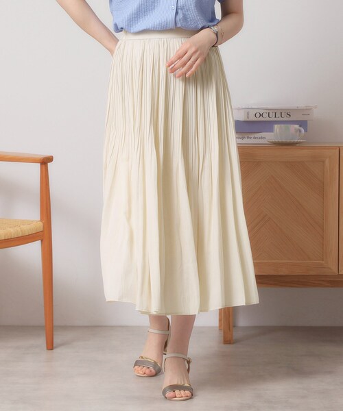 ITS'DEMO（イッツデモ）の「◆【手洗い可／ウエストゴム】サテンプリーツスカート（スカート・レディース・ベージュ/ピンク系/グリーン/アイボリー・00）」の5枚目の写真
