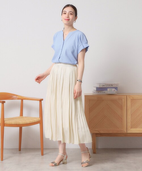 ITS'DEMO（イッツデモ）の「◆【手洗い可／ウエストゴム】サテンプリーツスカート（スカート・レディース・ベージュ/ピンク系/グリーン/アイボリー・00）」の6枚目の写真