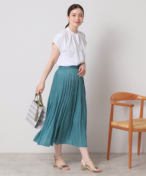 ITS'DEMO（イッツデモ）の「◆【手洗い可／ウエストゴム】サテンプリーツスカート（スカート・レディース・ベージュ/ピンク系/グリーン/アイボリー・00）」の11枚目の写真