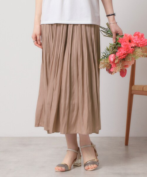 ITS'DEMO（イッツデモ）の「◆【手洗い可／ウエストゴム】サテンプリーツスカート（スカート・レディース・ベージュ/ピンク系/グリーン/アイボリー・00）」の13枚目の写真