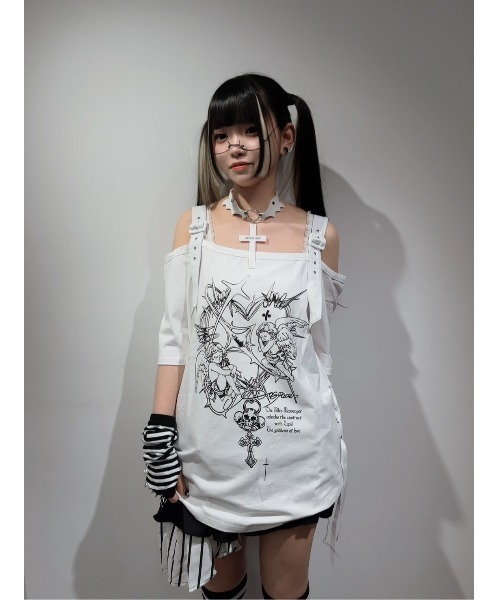 A'GEM/9 × .kom 『AOSPACE』オフショルエンジェル半袖Tシャツ