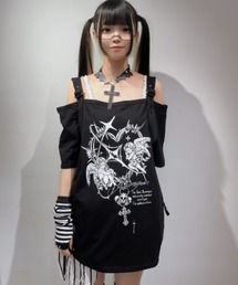 『AOSPACE』チョーカー付きオフショルプリントTシャツ