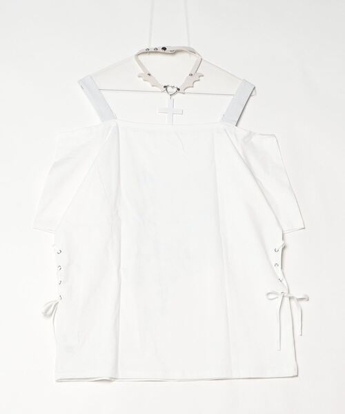 NOVESSEL(ノベセル)の「『AOSPACE』チョーカー付きオフショルプリントTシャツ(Tシャツ/カットソー・レディース・ホワイト/ブラック・FREE)」の5枚目の写真