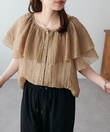 Sov. フリル付きベージュブラウス 38 Sov. / ギャザーフリルデザインブラウス TOPS Night STORE
