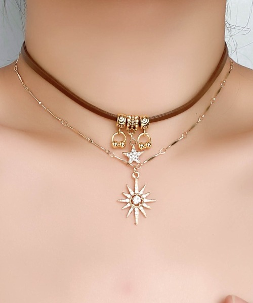 Vipoa（ヴィポア）の「Star＆Sun Double Choker Necklace（ネックレス・レディース・ゴールド・FREE）」の5枚目の写真