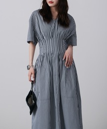 LE CIEL BLEU（ルシェルブルー）の「LE CIEL BLEU/ルシェルブルー Gingham Check Round Form Dress ギンガムチェックラウンドフォームドレス（ドレス・レディース）」