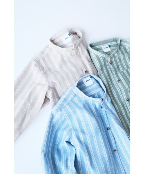 Catchup（ケチャップ）の「【Catchup】コットンストライプシャツ（シャツ/ブラウス・キッズ・ブルー/グリーン/ベージュ・120㎝/130㎝/150cm/90㎝/100㎝/110㎝/140㎝）」の4枚目の写真