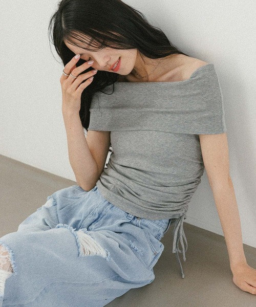 Heather(ヘザー)の「サイドドロストカットTEE 497305(Tシャツ/カットソー・レディース・ホワイト/ブラック/グレー・FREE)」の1枚目の写真