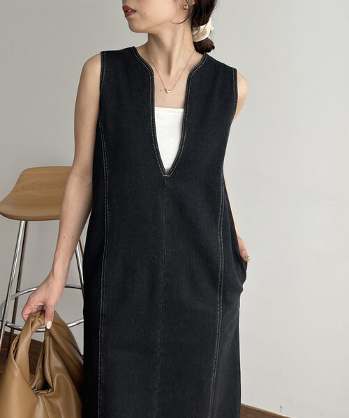 CAPRICIEUX LE'MAGE（カプリシューレマージュ）の「Iラインデニムワンピース（ワンピース・レディース・ブラック・FREE/PS）」の5枚目の写真