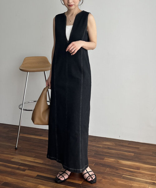 CAPRICIEUX LE'MAGE（カプリシューレマージュ）の「Iラインデニムワンピース（ワンピース・レディース・ブラック・FREE/PS）」の6枚目の写真