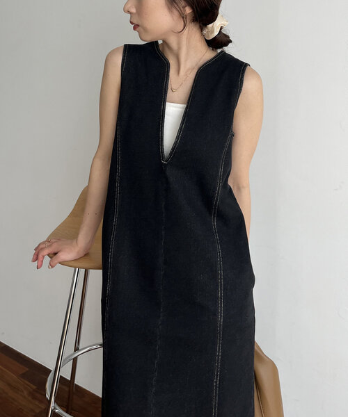 CAPRICIEUX LE'MAGE（カプリシューレマージュ）の「Iラインデニムワンピース（ワンピース・レディース・ブラック・FREE/PS）」の9枚目の写真