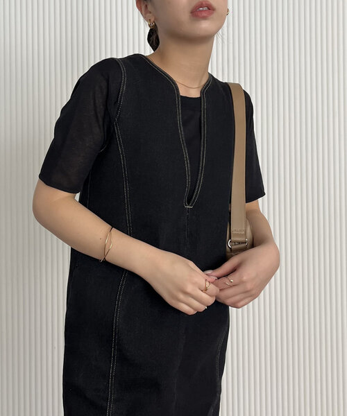 CAPRICIEUX LEMAGE デニムラインワンピース ブラック　PSサイズ CAPRICIEUX LE'MAGE】Iラインデニムワンピース | OUTLET