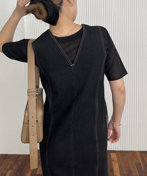 capricieux le'mage デニムIラインワンピース ネイビー capricieux le'mage デニムIラインワンピース ネイビー - メルカリ