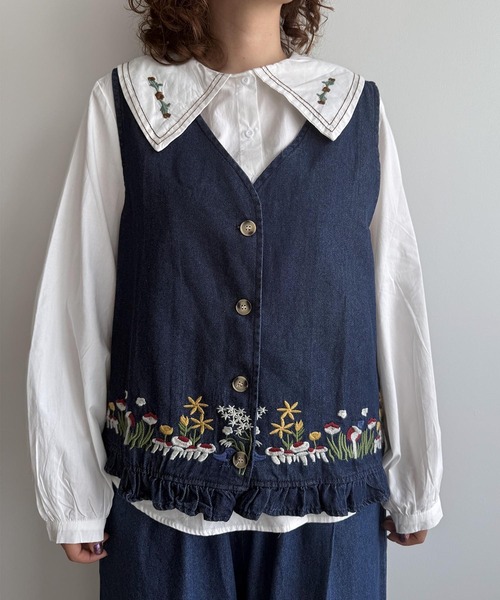 MARLENEDIAM ITALY 幾何学模様ベスト セール】刺繍入りデニムベスト（ベスト）｜aimoha（アイモハ）の