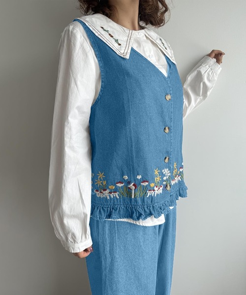 セール】刺繍入りデニムベスト（ベスト）｜aimoha（アイモハ）の