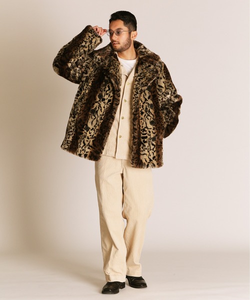 SchottレオーパードフェイクファーシングルピーコートL豹柄ボアショット Schott/ショット/LEOPARD FUR PEACOAT/レオパード ファー