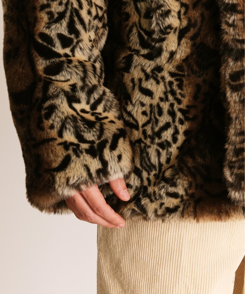 SchottレオーパードフェイクファーシングルピーコートL豹柄ボアショット Schott/ショット/LEOPARD FUR PEACOAT/レオパード ファー