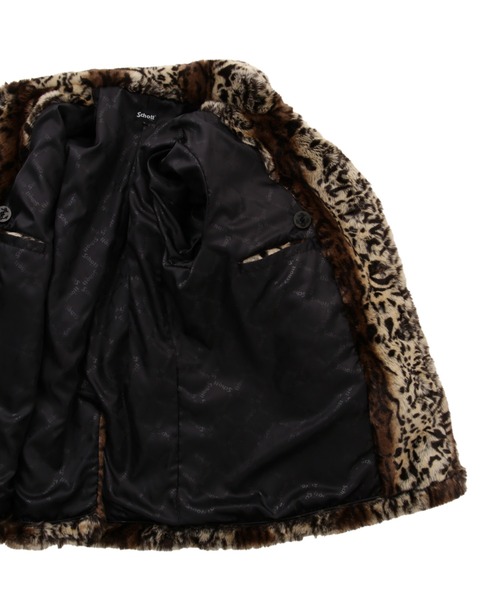 SchottレオーパードフェイクファーシングルピーコートL豹柄ボアショット Schott/ショット/LEOPARD FUR PEACOAT/レオパード ファー