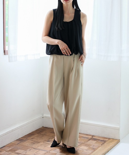 No Rule No Line(ノール-ルノーライン)の「センタープレスタックストレートパンツ(スラックス・レディース・ブラック/ライトベージュ/チャコール・FREE)」の9枚目の写真