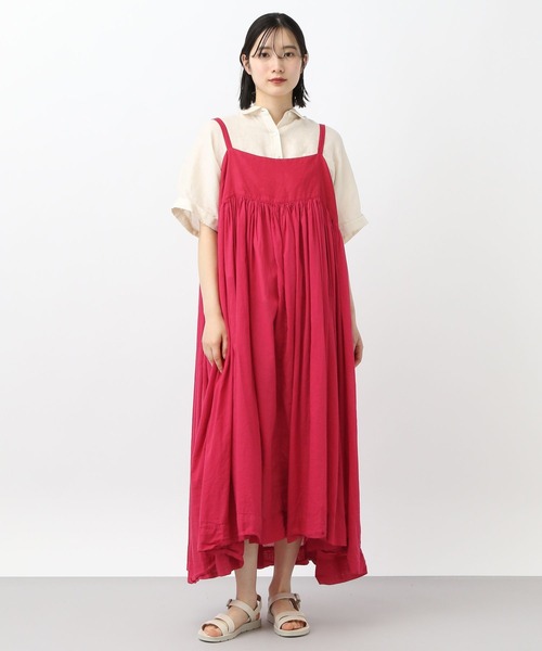 スタディオクリップ　2025ss リネン　ボイル切り替えキャミワンピース natural by clip》リネン × ボイル切り替えキャミワンピース