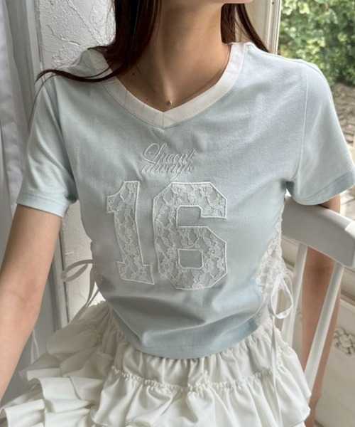 OLIVE des OLIVE（オリーブデオリーブ）の「【着回し◎】サイドレースゲームシャツ（Tシャツ/カットソー・レディース・オフホワイト/サックスブルー/ライトグレー・FREE）」の3枚目の写真