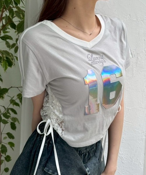 OLIVE des OLIVE（オリーブデオリーブ）の「【着回し◎】サイドレースゲームシャツ（Tシャツ/カットソー・レディース・オフホワイト/サックスブルー/ライトグレー・FREE）」の2枚目の写真