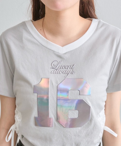 OLIVE des OLIVE（オリーブデオリーブ）の「【着回し◎】サイドレースゲームシャツ（Tシャツ/カットソー・レディース・オフホワイト/サックスブルー/ライトグレー・FREE）」の7枚目の写真