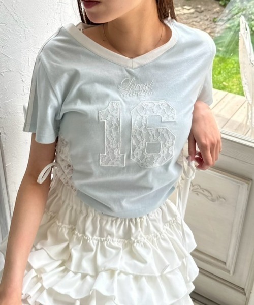 OLIVE des OLIVE（オリーブデオリーブ）の「【着回し◎】サイドレースゲームシャツ（Tシャツ/カットソー・レディース・オフホワイト/サックスブルー/ライトグレー・FREE）」の12枚目の写真
