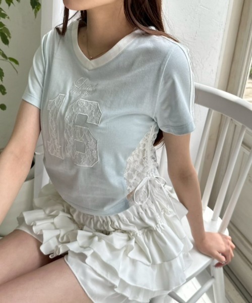 OLIVE des OLIVE（オリーブデオリーブ）の「【着回し◎】サイドレースゲームシャツ（Tシャツ/カットソー・レディース・オフホワイト/サックスブルー/ライトグレー・FREE）」の14枚目の写真
