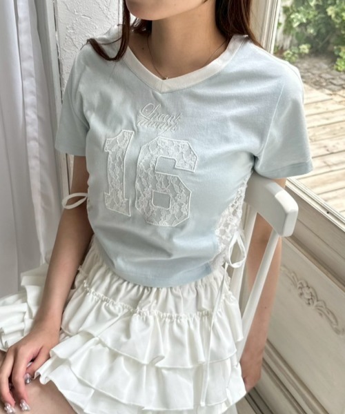 OLIVE des OLIVE（オリーブデオリーブ）の「【着回し◎】サイドレースゲームシャツ（Tシャツ/カットソー・レディース・オフホワイト/サックスブルー/ライトグレー・FREE）」の15枚目の写真