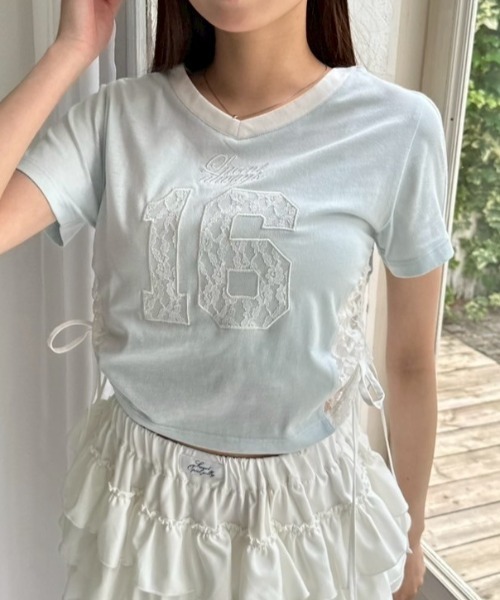 OLIVE des OLIVE（オリーブデオリーブ）の「【着回し◎】サイドレースゲームシャツ（Tシャツ/カットソー・レディース・オフホワイト/サックスブルー/ライトグレー・FREE）」の13枚目の写真