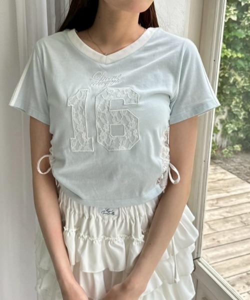 OLIVE des OLIVE（オリーブデオリーブ）の「【着回し◎】サイドレースゲームシャツ（Tシャツ/カットソー・レディース・オフホワイト/サックスブルー/ライトグレー・FREE）」の16枚目の写真