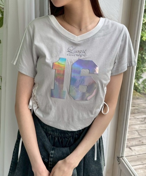 OLIVE des OLIVE（オリーブデオリーブ）の「【着回し◎】サイドレースゲームシャツ（Tシャツ/カットソー・レディース・オフホワイト/サックスブルー/ライトグレー・FREE）」の19枚目の写真