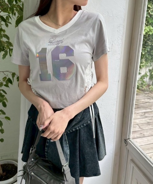 OLIVE des OLIVE（オリーブデオリーブ）の「【着回し◎】サイドレースゲームシャツ（Tシャツ/カットソー・レディース・オフホワイト/サックスブルー/ライトグレー・FREE）」の21枚目の写真