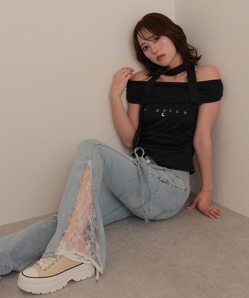 M DOLLY(エムドリー)の「*M DOLLY original* switching lace flare denim pants/スイッチングレースフレアデニムパンツ(デニムパンツ・レディース・ライトブルー・XS/S/M)」の9枚目の写真