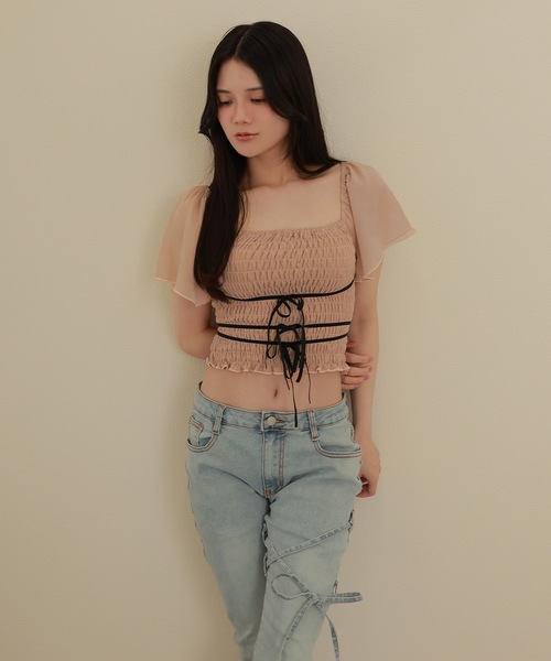 M DOLLY(エムドリー)の「*M DOLLY original* switching lace flare denim pants/スイッチングレースフレアデニムパンツ(デニムパンツ・レディース・ライトブルー・XS/S/M)」の12枚目の写真