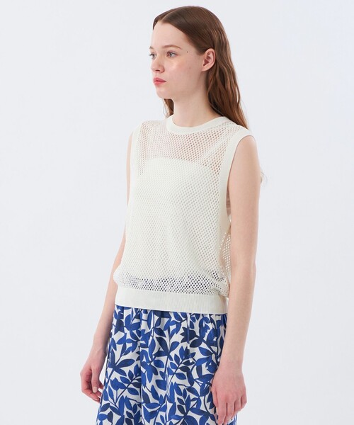 MACKINTOSH PHILOSOPHY（ﾏｯｷﾝﾄｯｼｭ ﾌｨﾛｿﾌｨｰ）の「メッシュニットベスト（ベスト・レディース・ダークネイビー/オフホワイト/レッド・38）」の2枚目の写真