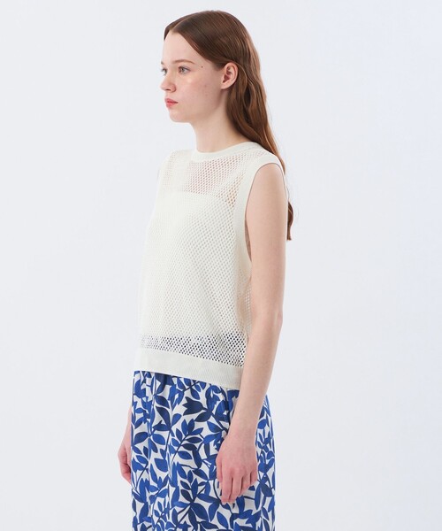 MACKINTOSH PHILOSOPHY（ﾏｯｷﾝﾄｯｼｭ ﾌｨﾛｿﾌｨｰ）の「メッシュニットベスト（ベスト・レディース・ダークネイビー/オフホワイト/レッド・38）」の6枚目の写真