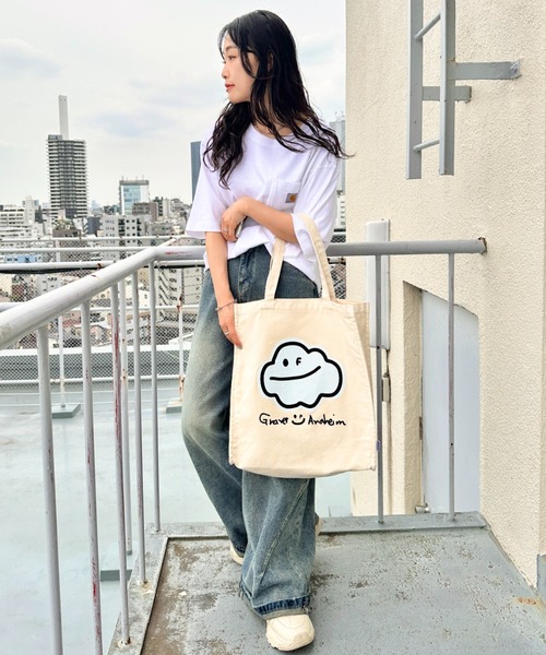 [OAK + FORT] ビーチクラブ・コットンキャンバス・トートバッグ ENJOY SURF CAT コットンキャンバストートバッグ｜鎌倉の小さなT