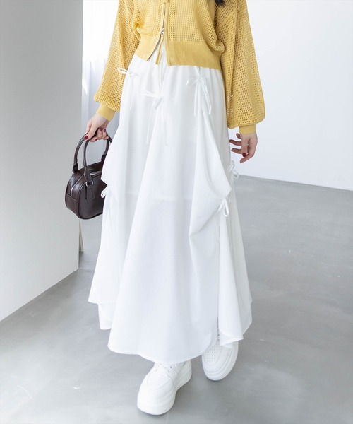 clear（クリア）の「タックリボンコットンスカート[バレエコア ガーリー]（スカート・レディース・オフホワイト/ブラック・F）」の18枚目の写真