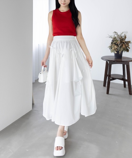 clear（クリア）の「タックリボンコットンスカート[バレエコア ガーリー]（スカート・レディース・オフホワイト/ブラック・F）」の16枚目の写真