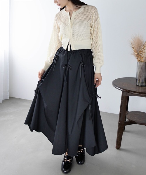 clear（クリア）の「タックリボンコットンスカート[バレエコア ガーリー]（スカート・レディース・オフホワイト/ブラック・F）」の14枚目の写真