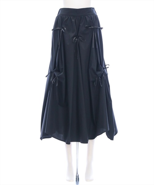 clear（クリア）の「タックリボンコットンスカート[バレエコア ガーリー]（スカート・レディース・オフホワイト/ブラック・F）」の3枚目の写真