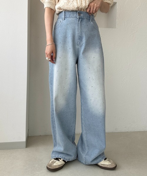 apres jour clair（アプレジュールクレア）の「【apres jour clair】ラインストーンデニムパンツ（デニムパンツ・レディース・サックスブルー/ブルー・LARGE/MEDIUM）」の9枚目の写真