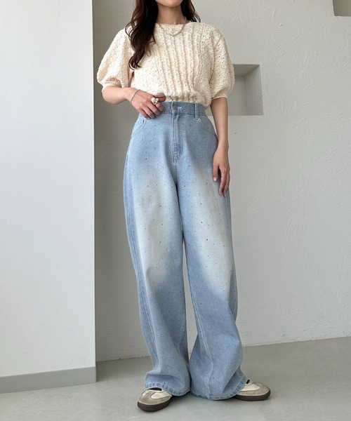 apres jour clair（アプレジュールクレア）の「【apres jour clair】ラインストーンデニムパンツ（デニムパンツ・レディース・サックスブルー/ブルー・LARGE/MEDIUM）」の14枚目の写真