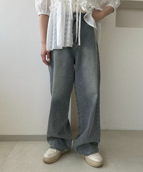 apres jour clair（アプレジュールクレア）の「【apres jour clair】ラインストーンデニムパンツ（デニムパンツ・レディース・サックスブルー/ブルー・LARGE/MEDIUM）」の16枚目の写真